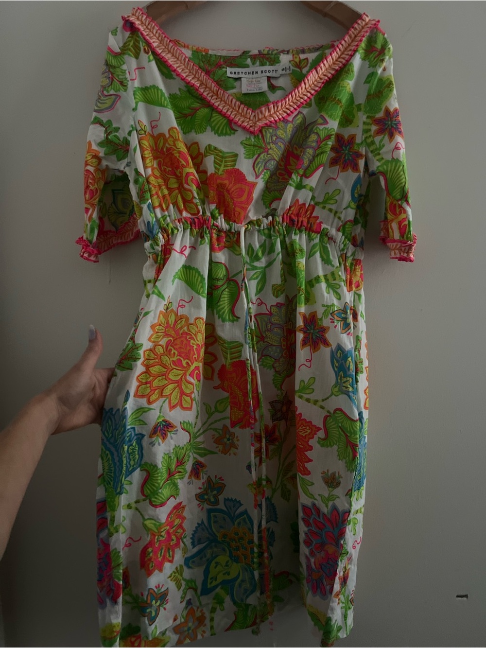 Neon Floral Cotton Dress by Gretchen Scott Designs with Pockets Sz S